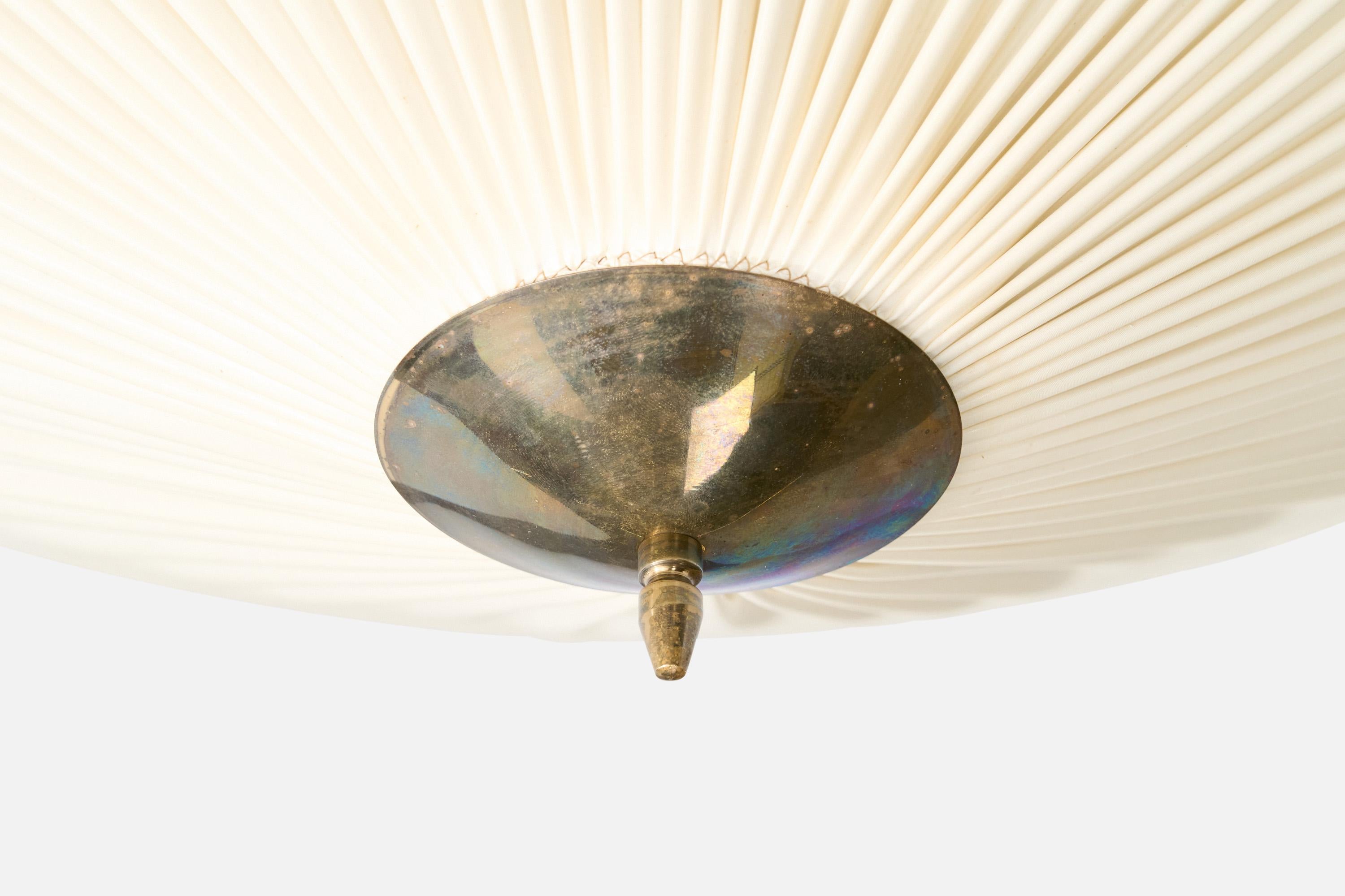 Finnish Designer, Flush Mount, Brass, Fabric, Finland, 1950s 2