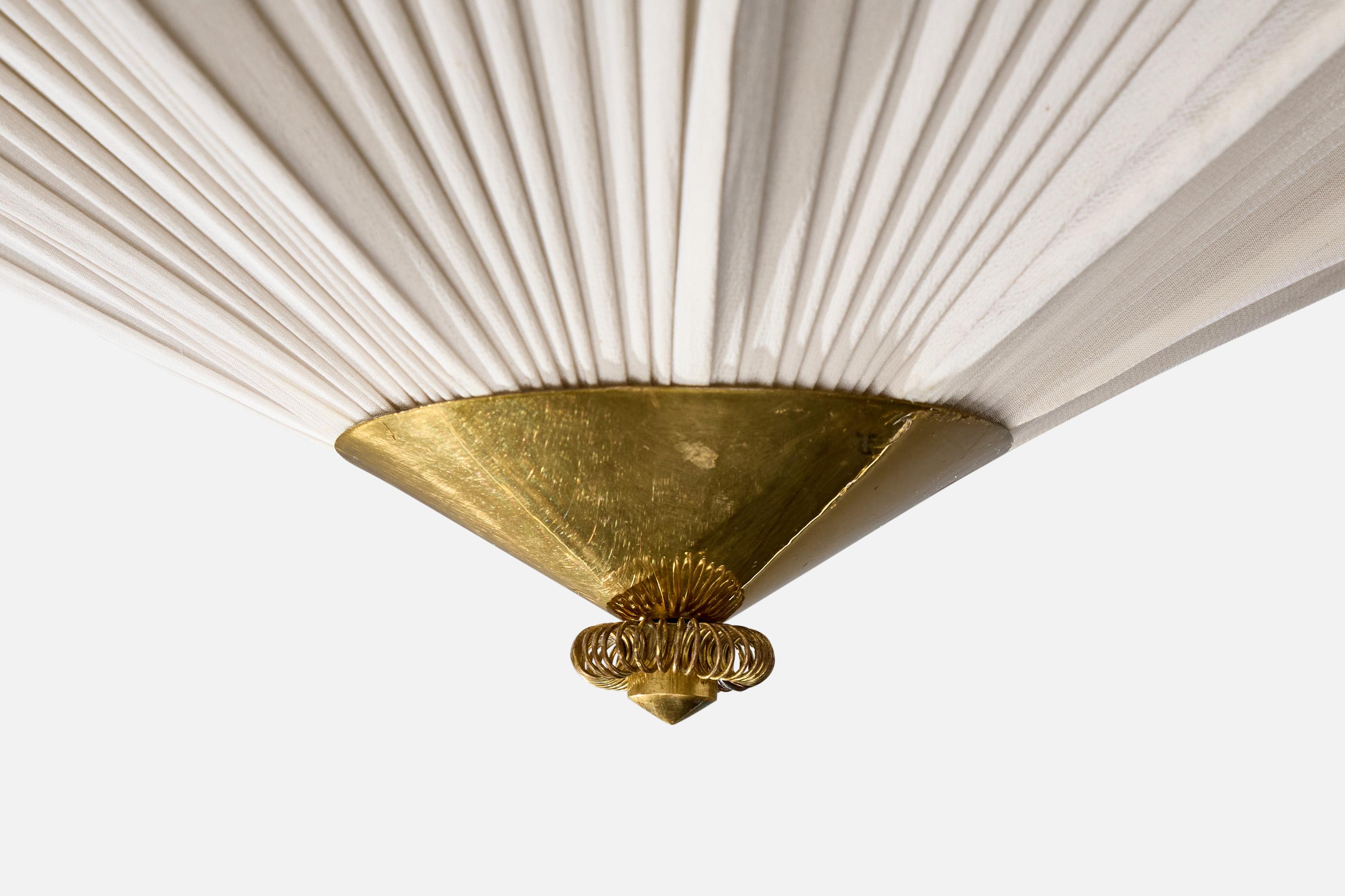 Finnischer Designer, Einbaubeleuchtung, Messing, Stoff, Finnland, 1950er Jahre 2