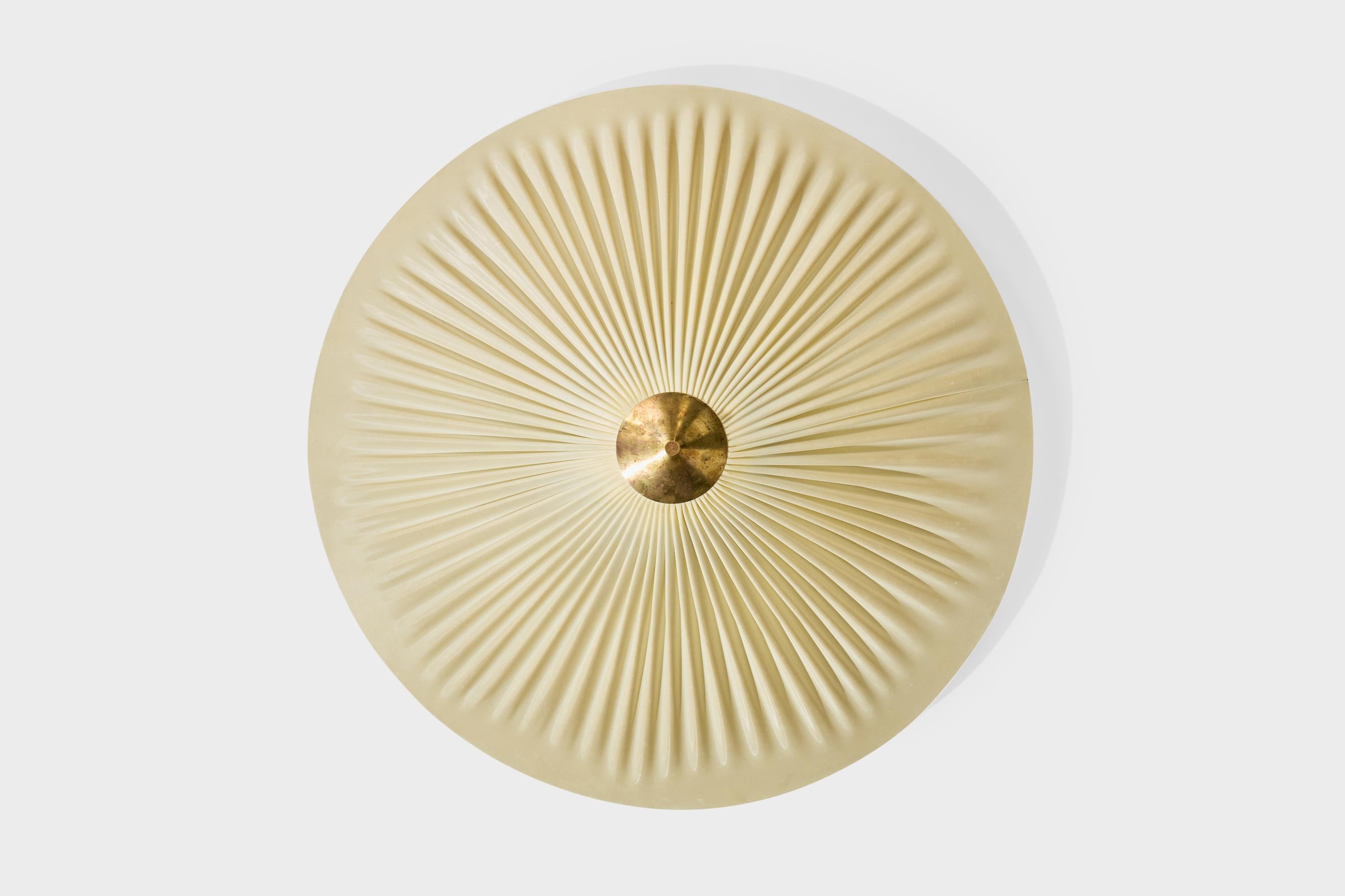 Mid-Century Modern Finnish Designer, Flush Mount, Fabric, Brass, Finland, 1940s