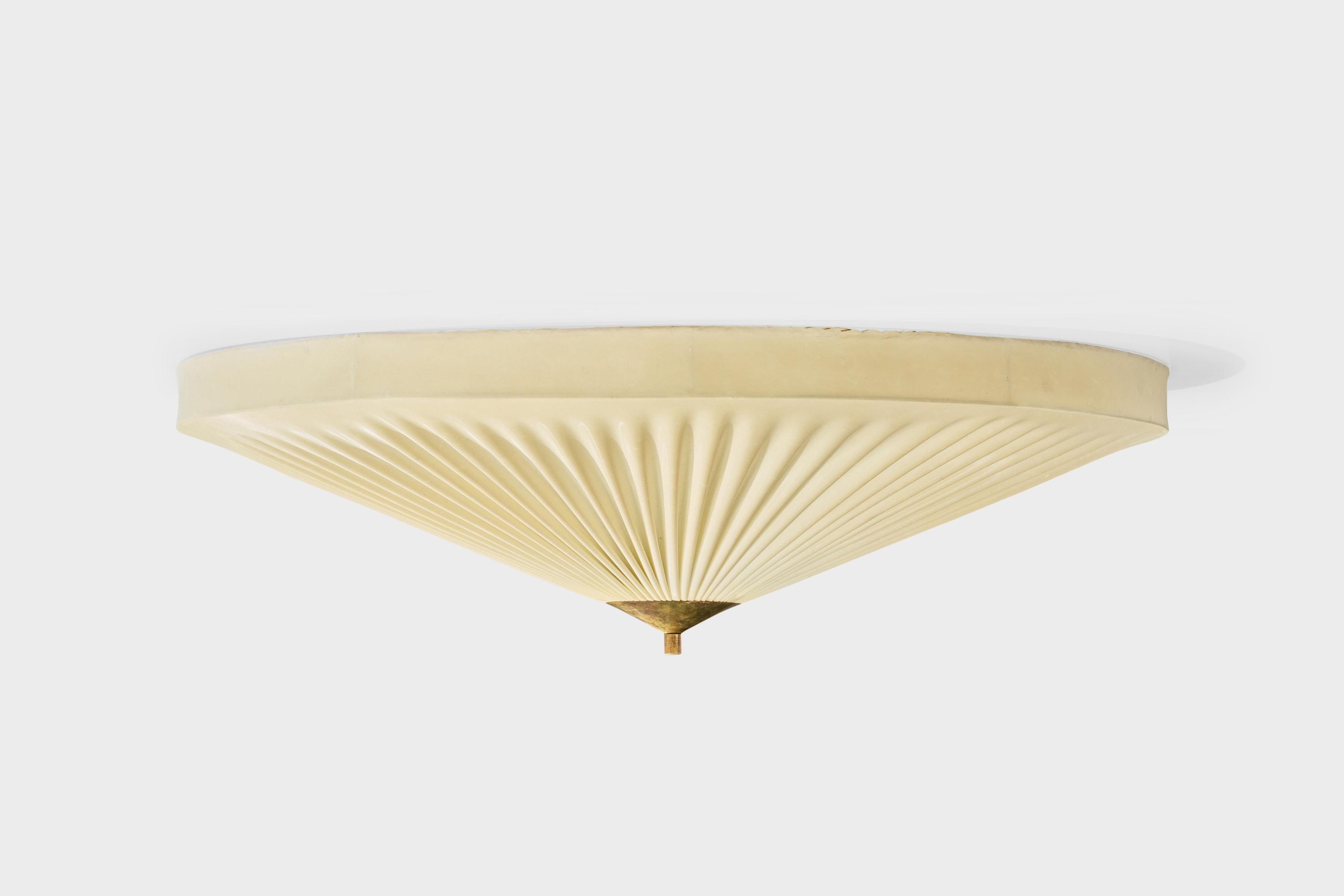 Finnish Designer, Flush Mount, Fabric, Brass, Finland, 1940s In Good Condition In High Point, NC