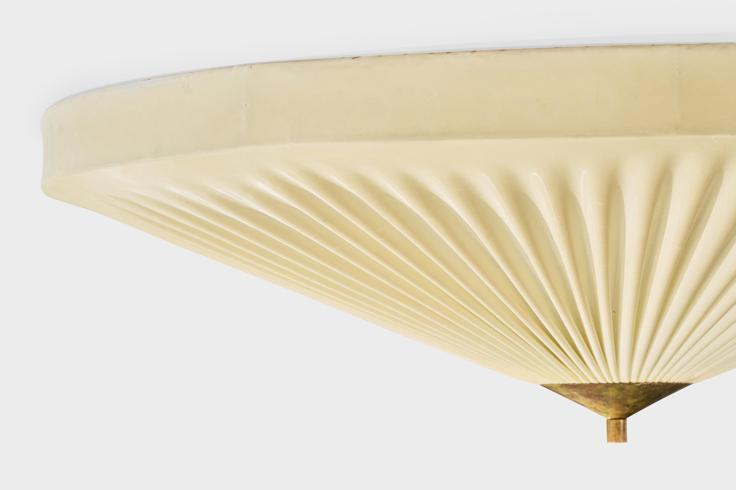 Mid-20th Century Finnish Designer, Flush Mount, Fabric, Brass, Finland, 1940s
