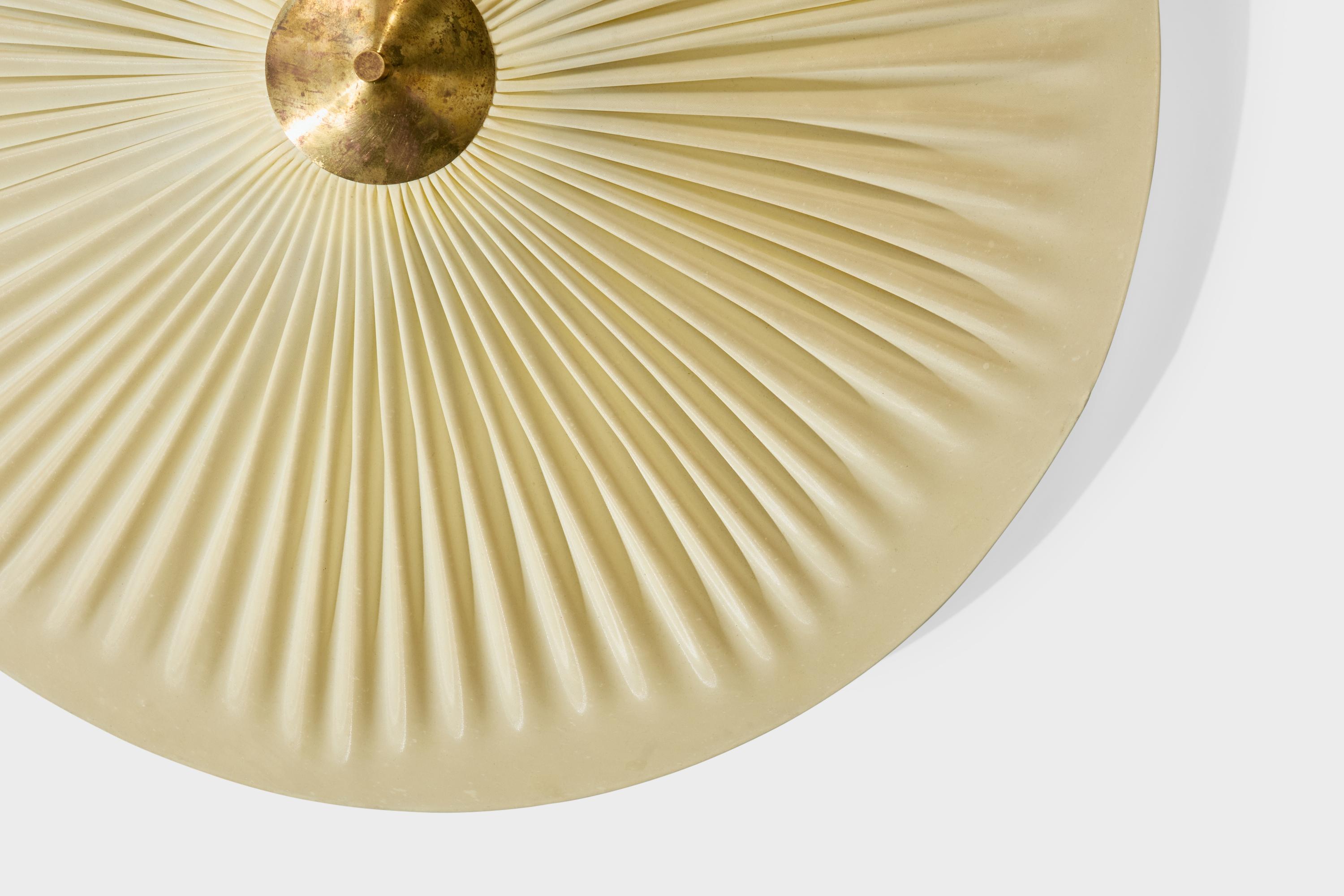 Finnish Designer, Flush Mount, Fabric, Brass, Finland, 1940s 2