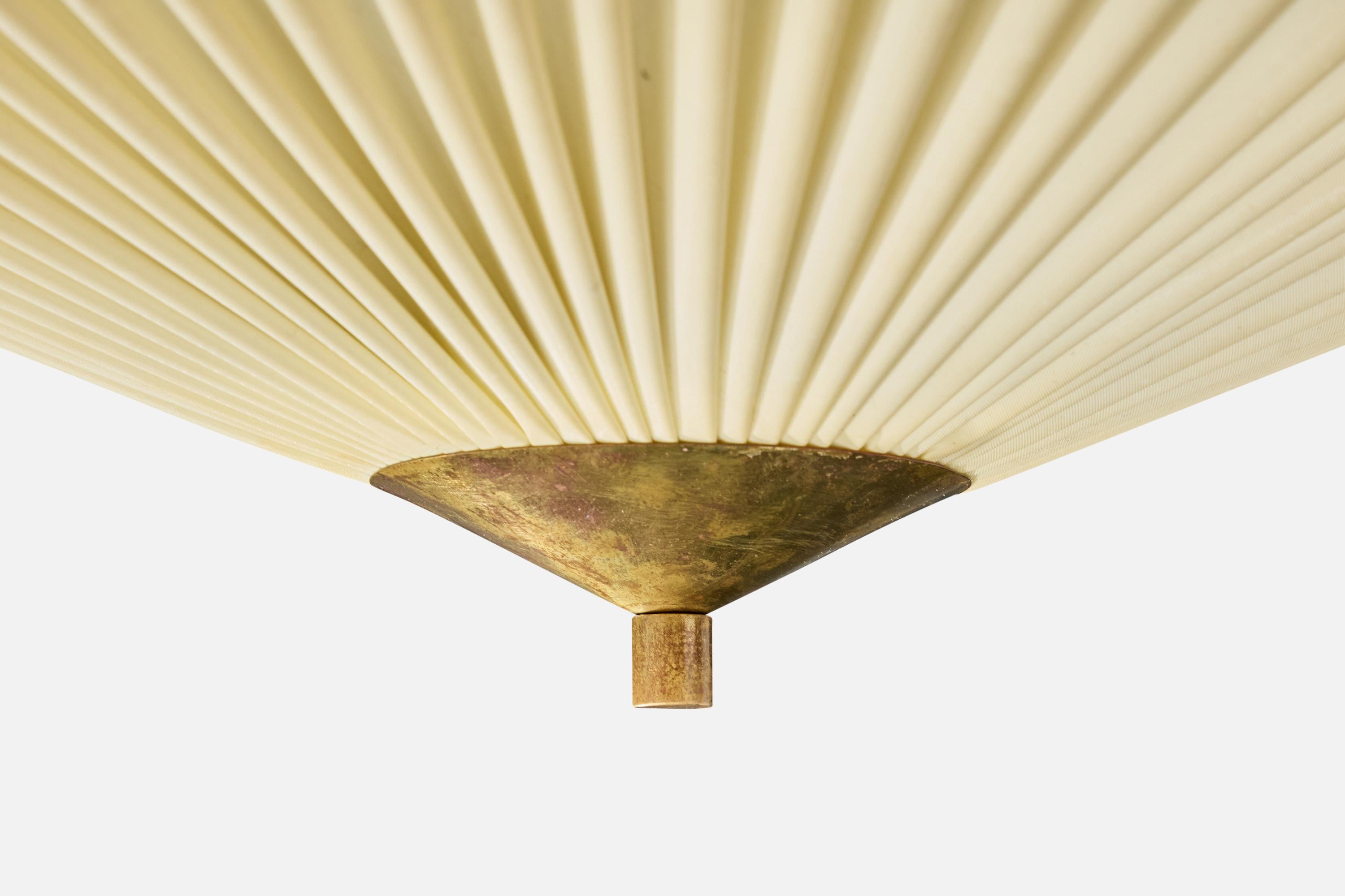 Finnish Designer, Flush Mount, Fabric, Brass, Finland, 1940s 4