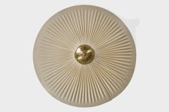 Finnish Designer, Flush Mount, Fabric, Brass, Finland, 1950s