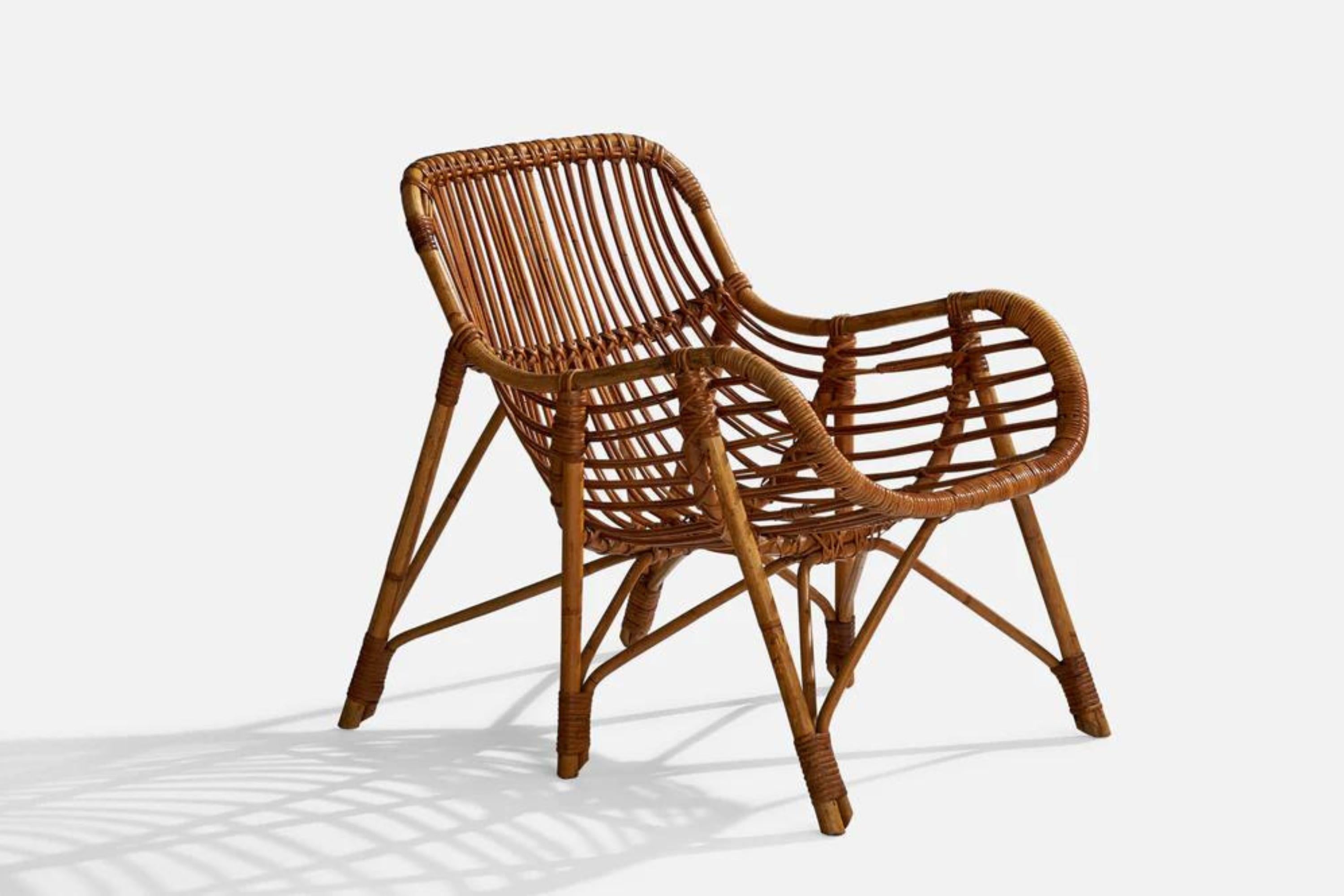 Finnischer Designer, Loungesessel, Bambus, Rattan, Finnland, 1940er Jahre im Angebot 5