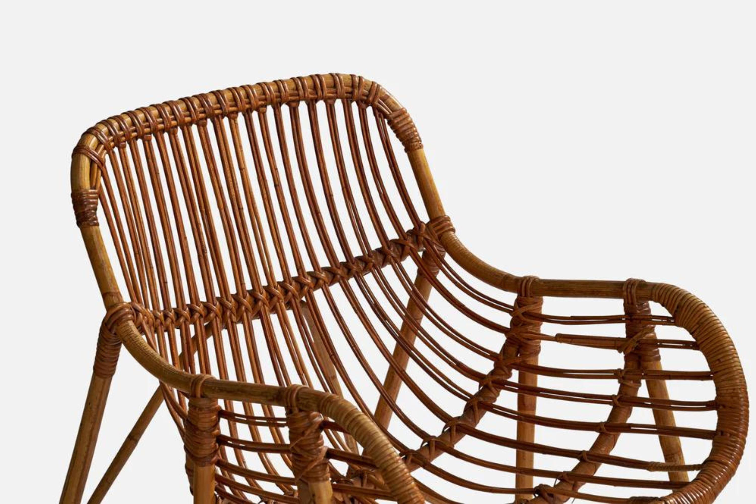 Scandinavian Modern Finnish Designer, Lounge Chair, Bamboo, Rattan, Finland, 1940s For Sale