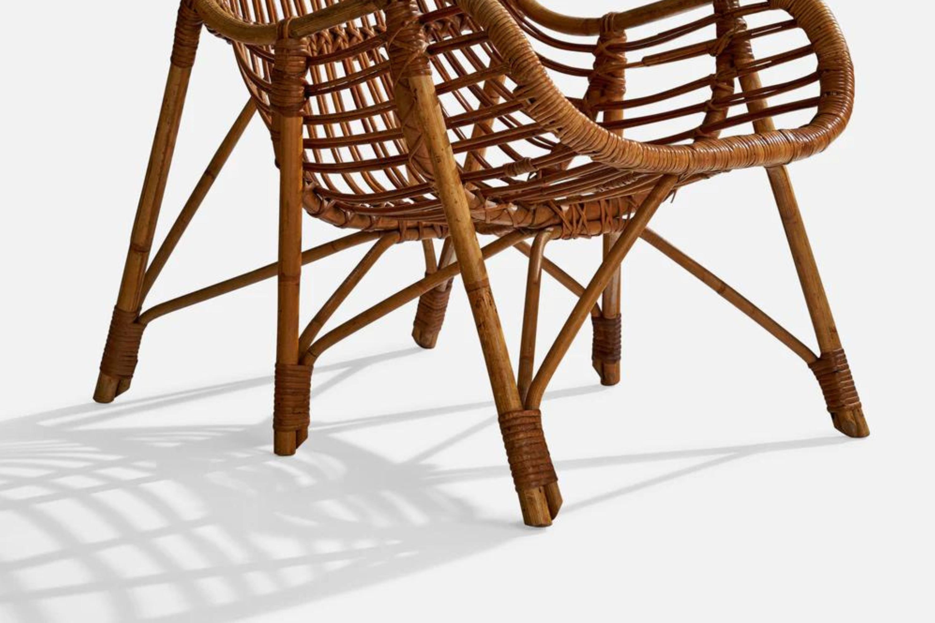 Finnish Designer, Lounge Chair, Bamboo, Rattan, Finland, 1940s In Good Condition For Sale In High Point, NC