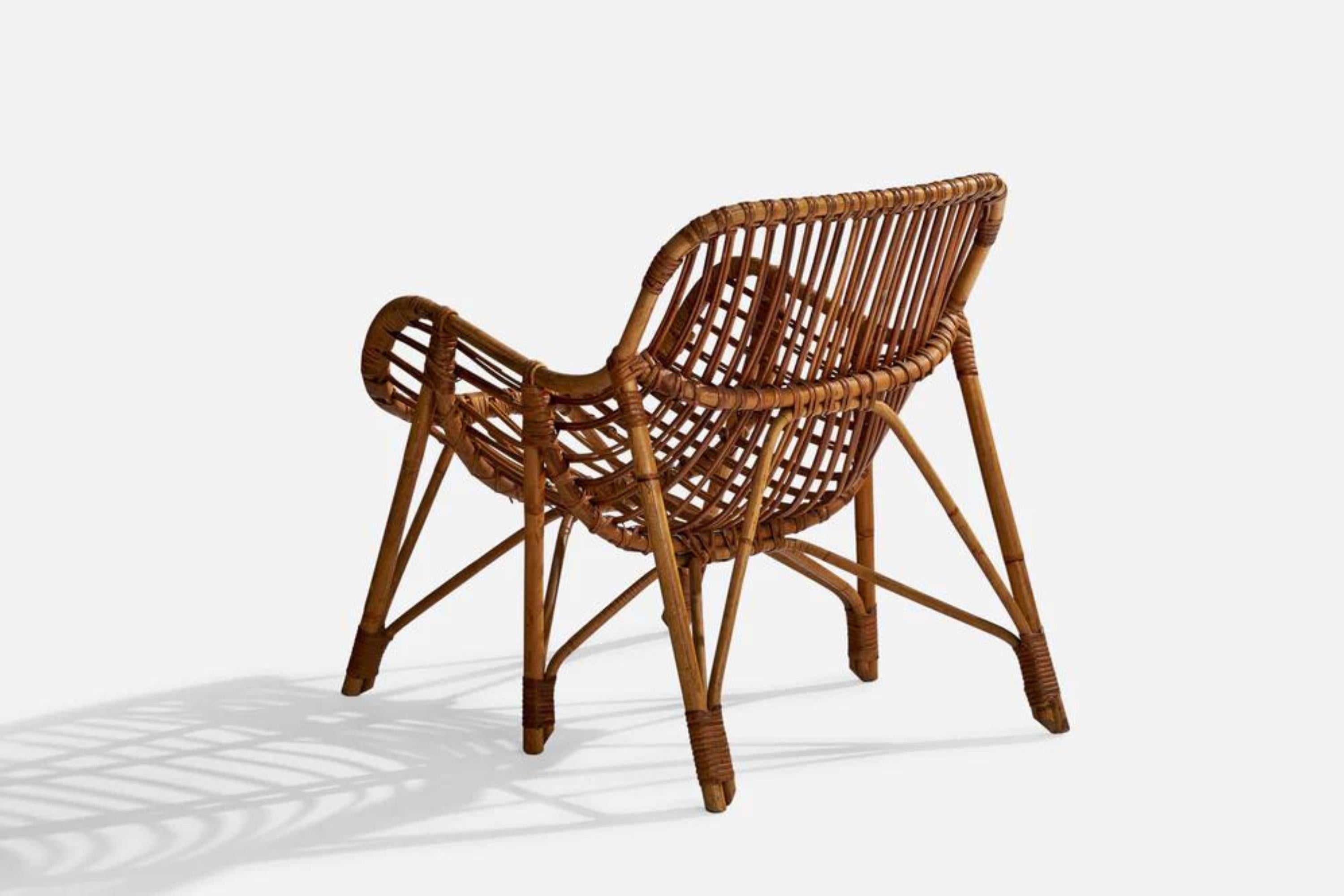 Mid-20th Century Finnish Designer, Lounge Chair, Bamboo, Rattan, Finland, 1940s For Sale