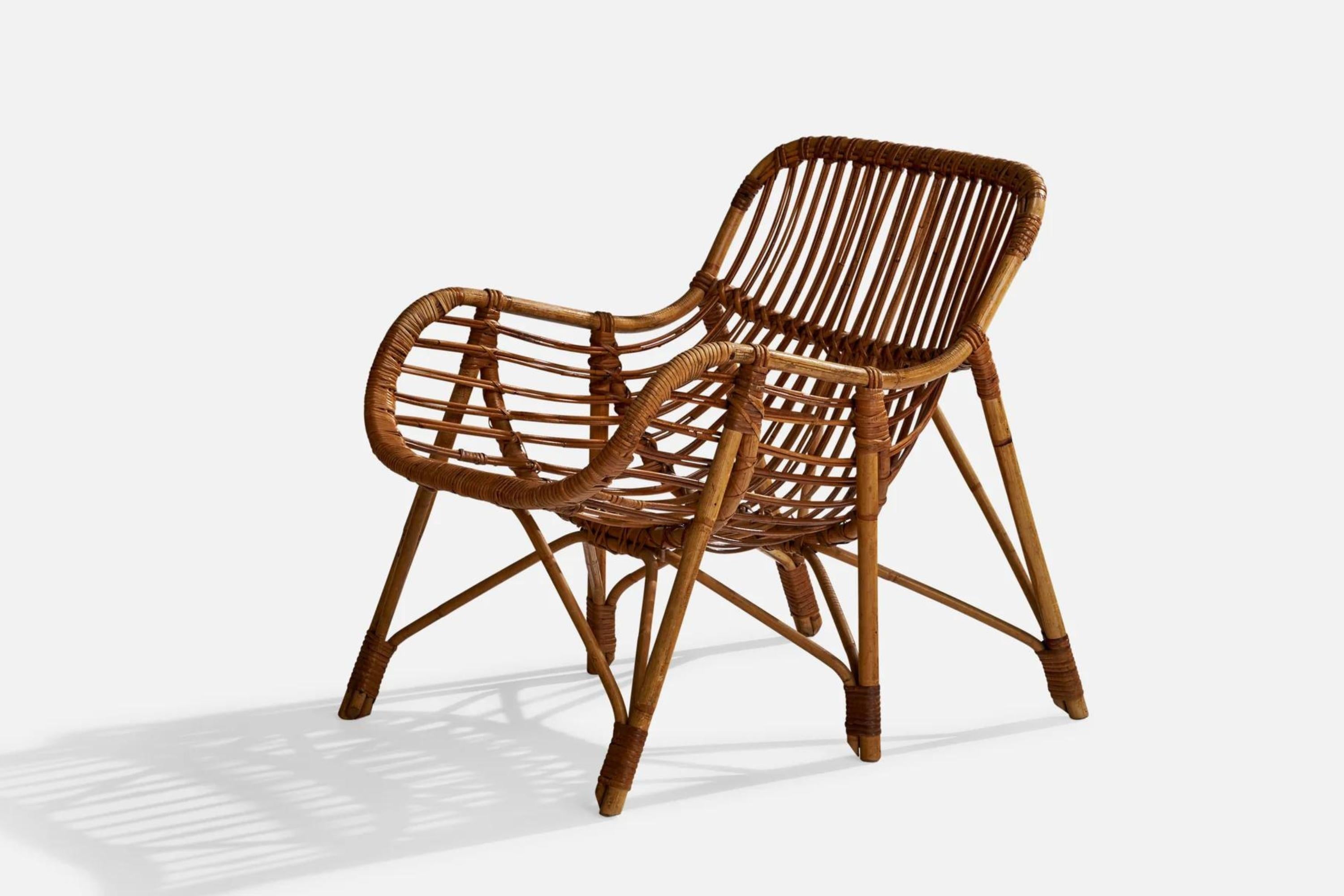 Finnish Designer, Lounge Chair, Bamboo, Rattan, Finland, 1940s For Sale 4