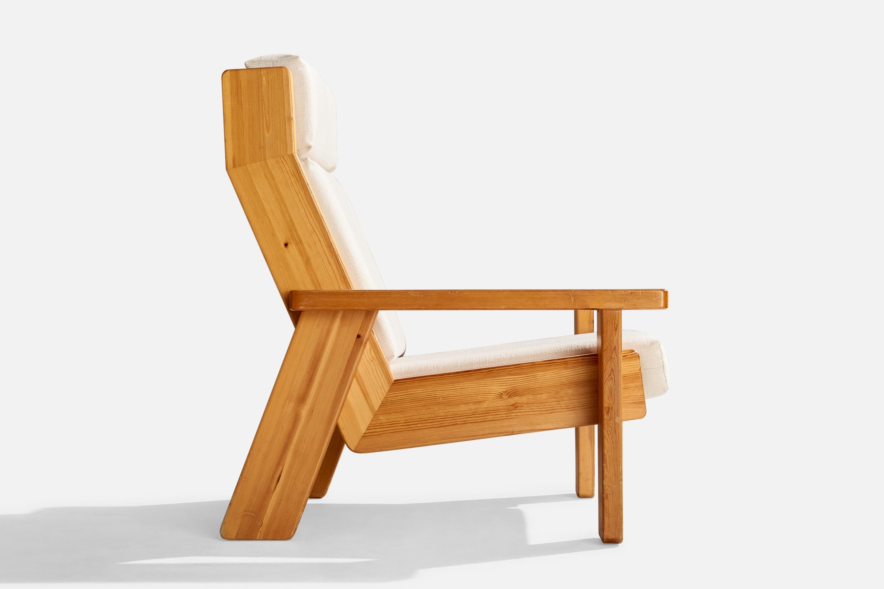 Finnischer Designer, Loungesessel, Kiefernholz, Stoff, Finnland, 1970er Jahre im Angebot 6