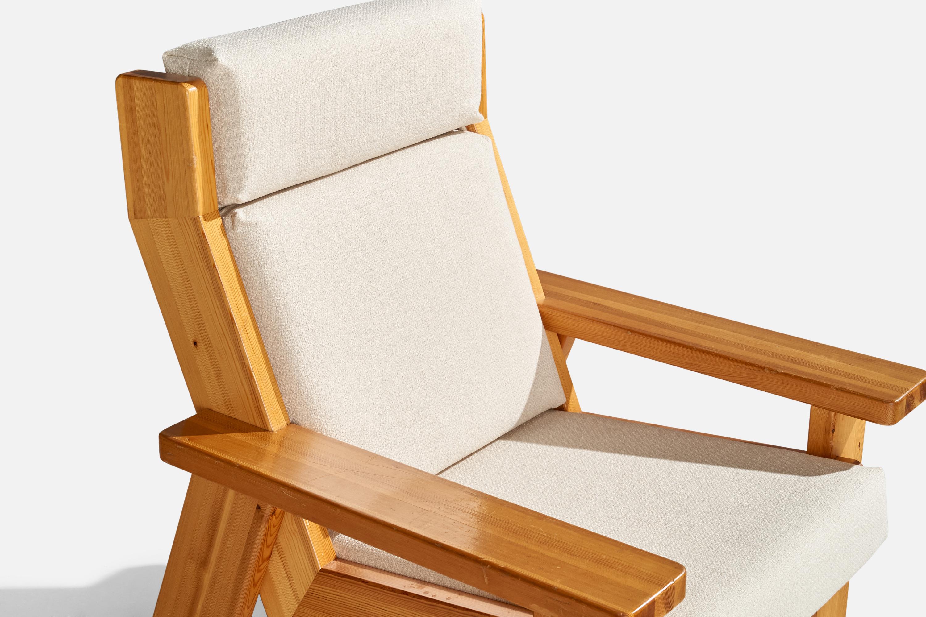 Finnischer Designer, Loungesessel, Kiefernholz, Stoff, Finnland, 1970er Jahre im Angebot 7
