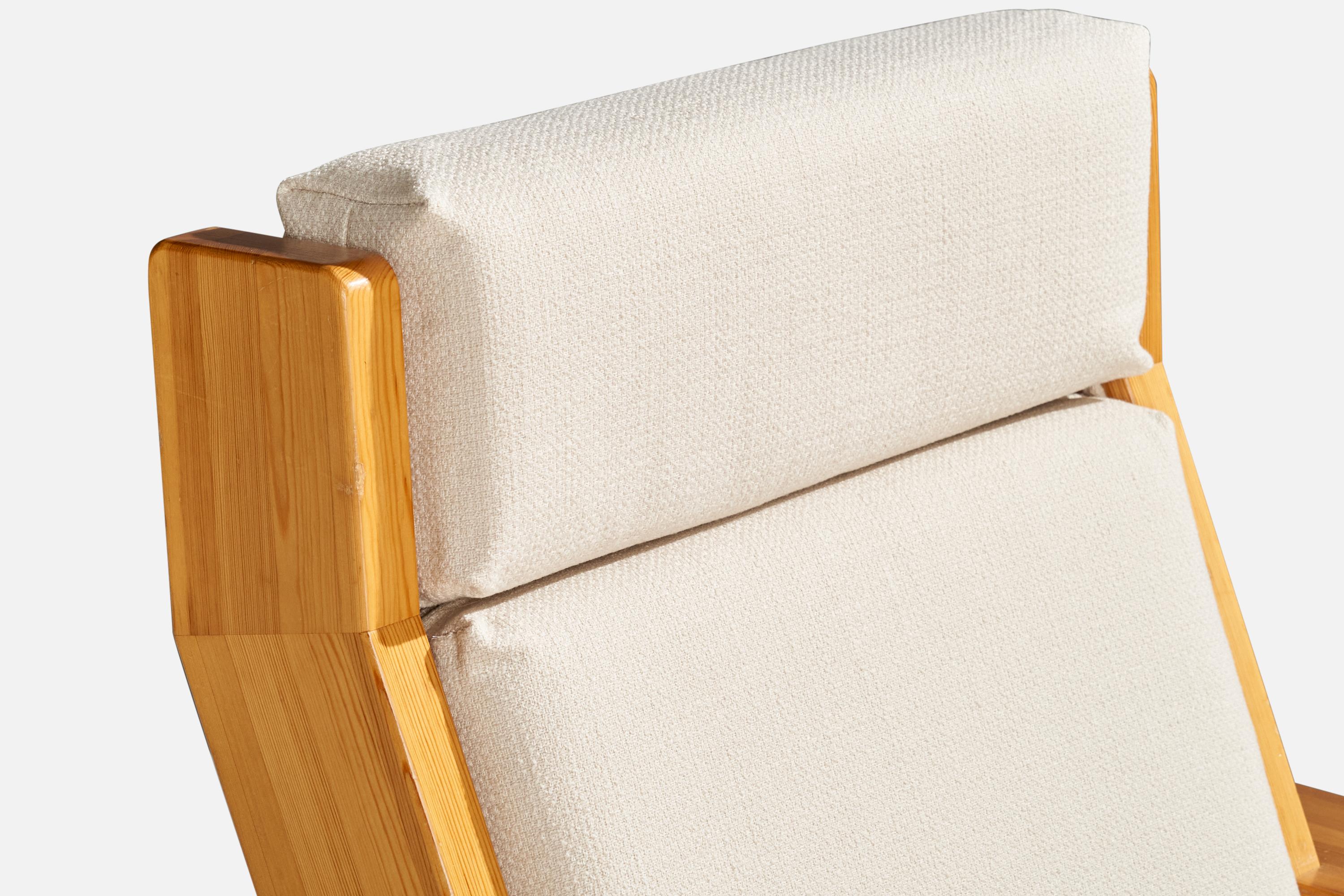 Finnischer Designer, Loungesessel, Kiefernholz, Stoff, Finnland, 1970er Jahre im Angebot 8