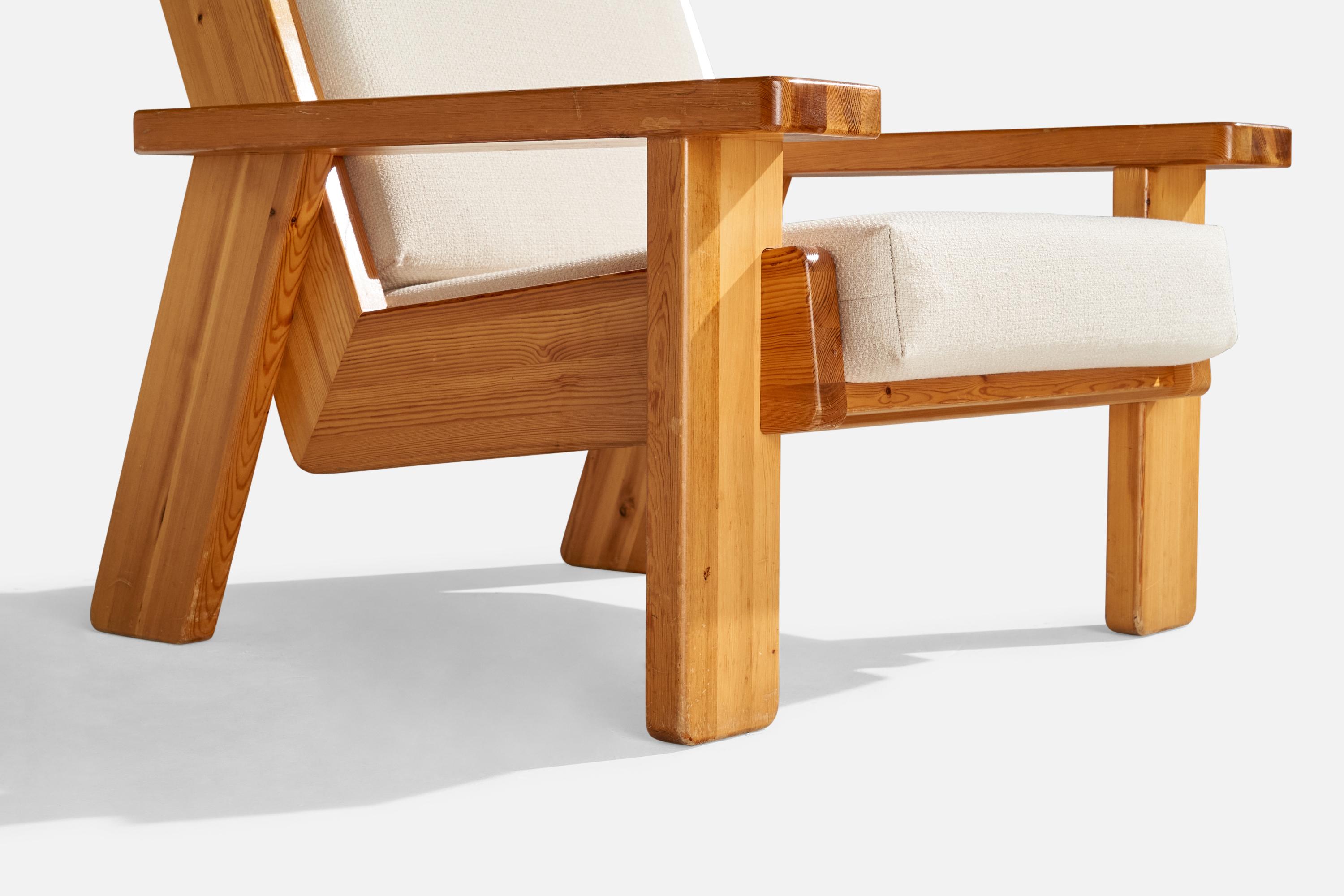 Finnischer Designer, Loungesessel, Kiefernholz, Stoff, Finnland, 1970er Jahre im Angebot 2