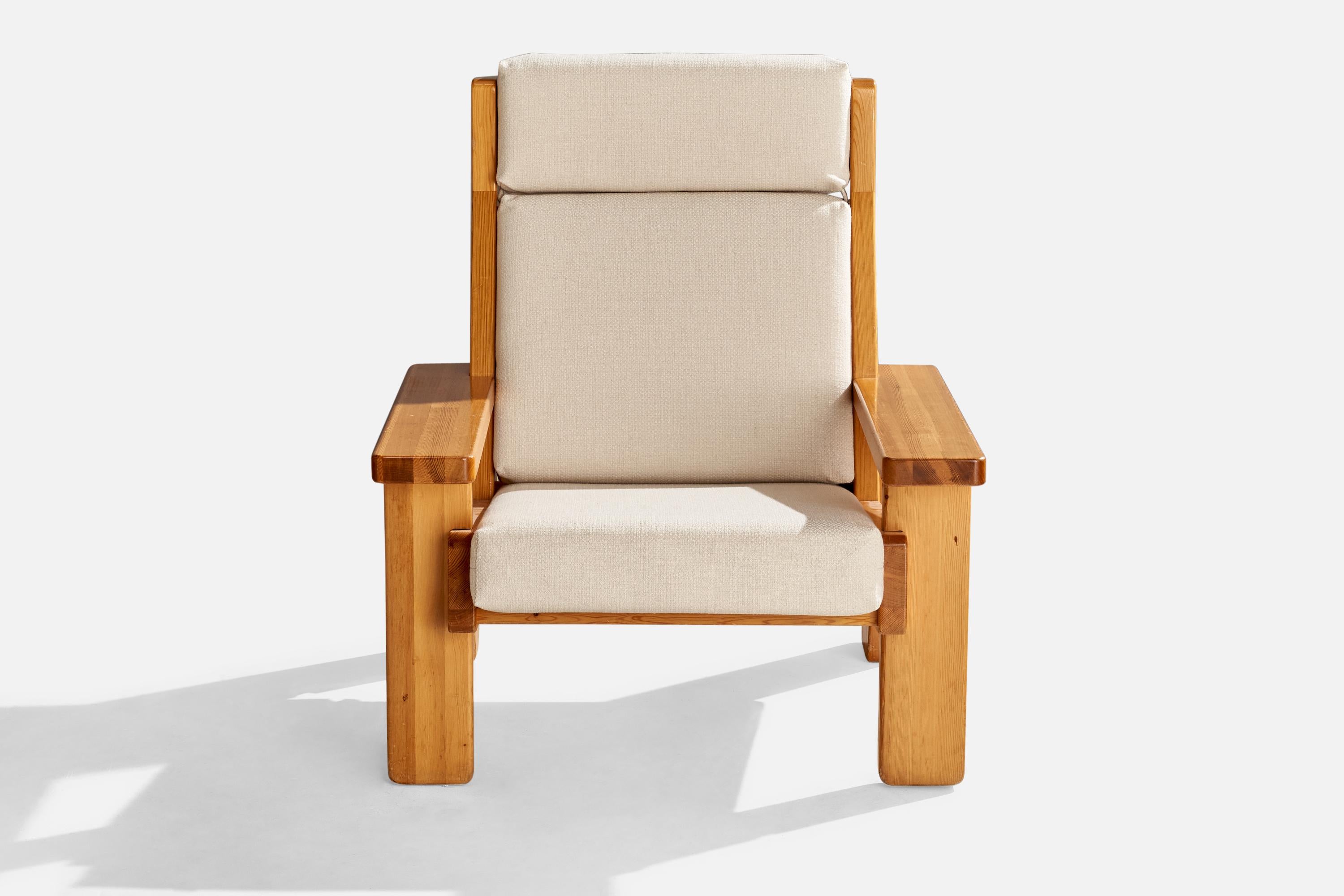 Finnischer Designer, Loungesessel, Kiefernholz, Stoff, Finnland, 1970er Jahre im Angebot 4
