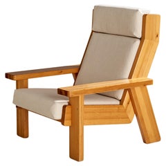 Finnish Designer, Lounge Chair, Pine, Fabric, Finland, 1970s
