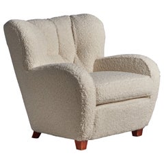 Finnish Designer, Lounge Chair, Wood, Fabric, Finland, 1940s
