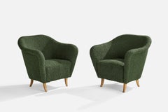 Finnish Designer, Lounge Chairs, Birch, Fabric, Finland, 1940s