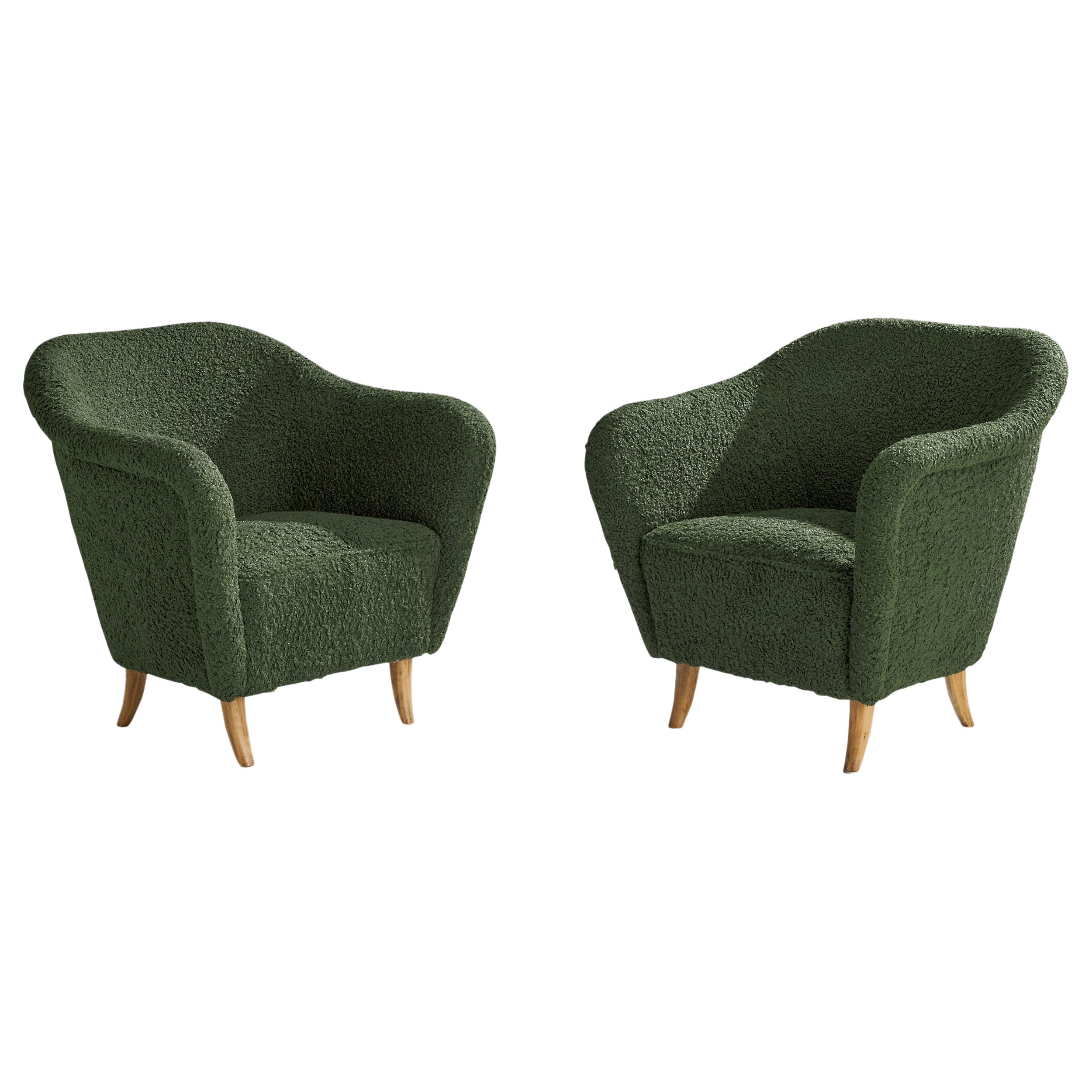 Finnish Designer, Lounge Chairs, Birch, Fabric, Finland, 1940s