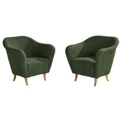 Finnish Designer, Lounge Chairs, Birch, Fabric, Finland, 1940s