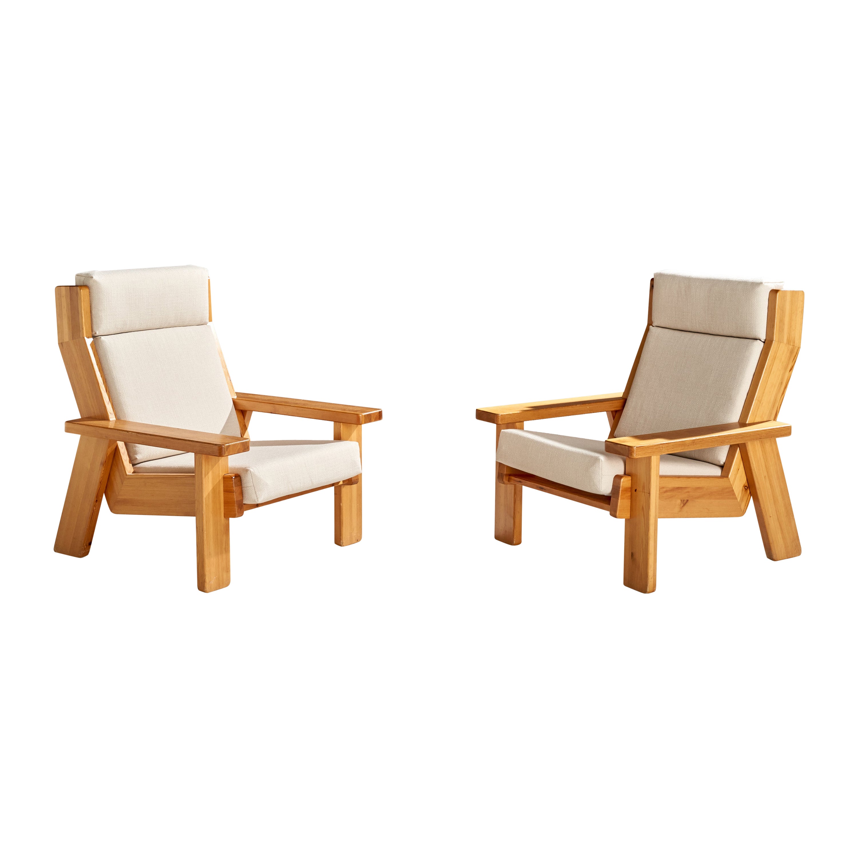 Finnische Designerin, Loungesessel, Kiefernholz, Stoff, Finnland, 1970er Jahre