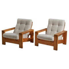 Used Finnish Designer, Lounge Chairs, Pine, Fabric, Sweden, 1970s