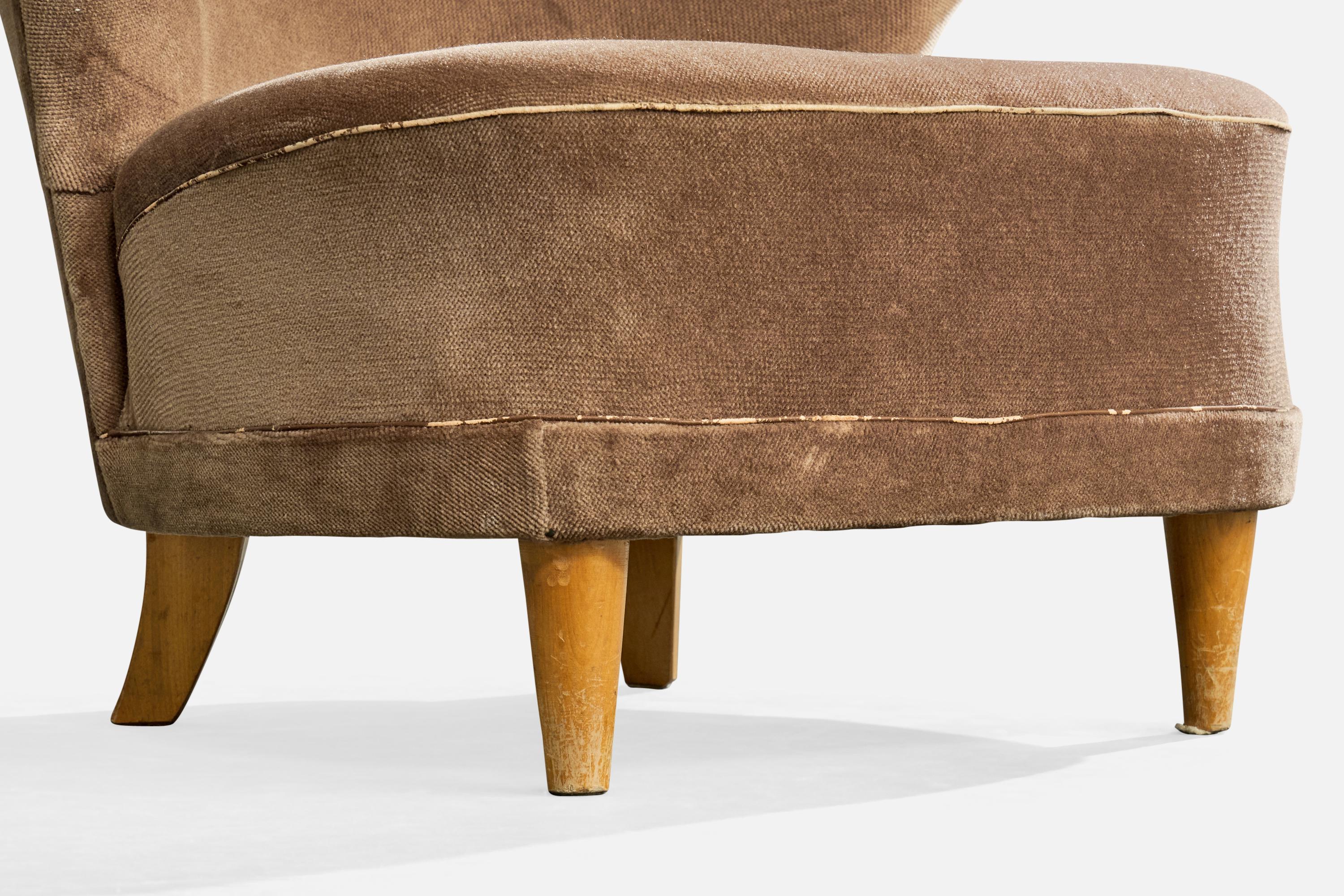 Designer finlandais, fauteuils de salon, velours, bois, Finlande, années 1950 en vente 4