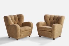 Finnischer Designer, Organic Lounge Chairs, Birke, Bouclé, Finnland, 1940er Jahre.