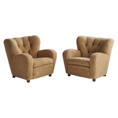 Finnischer Designer, Organic Lounge Chairs, Birke, Bouclé, Finnland, 1940er Jahre.
