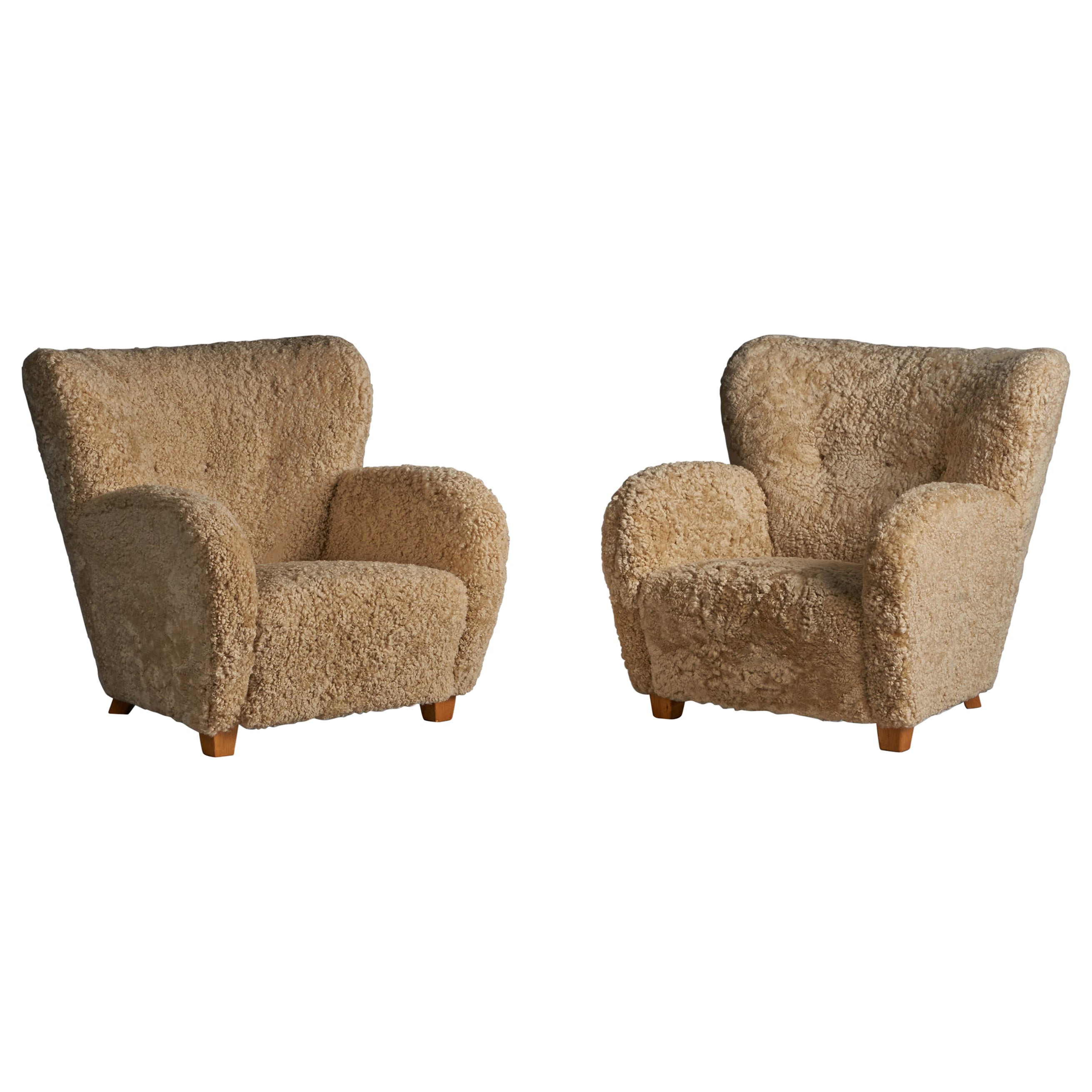 Designer finlandais, fauteuils de salon organiques en bois de mouton, Finlande, années 1940