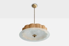 Finnish Designer, Pendant Light, Brass, Glass, Reed, Finland, 1930s