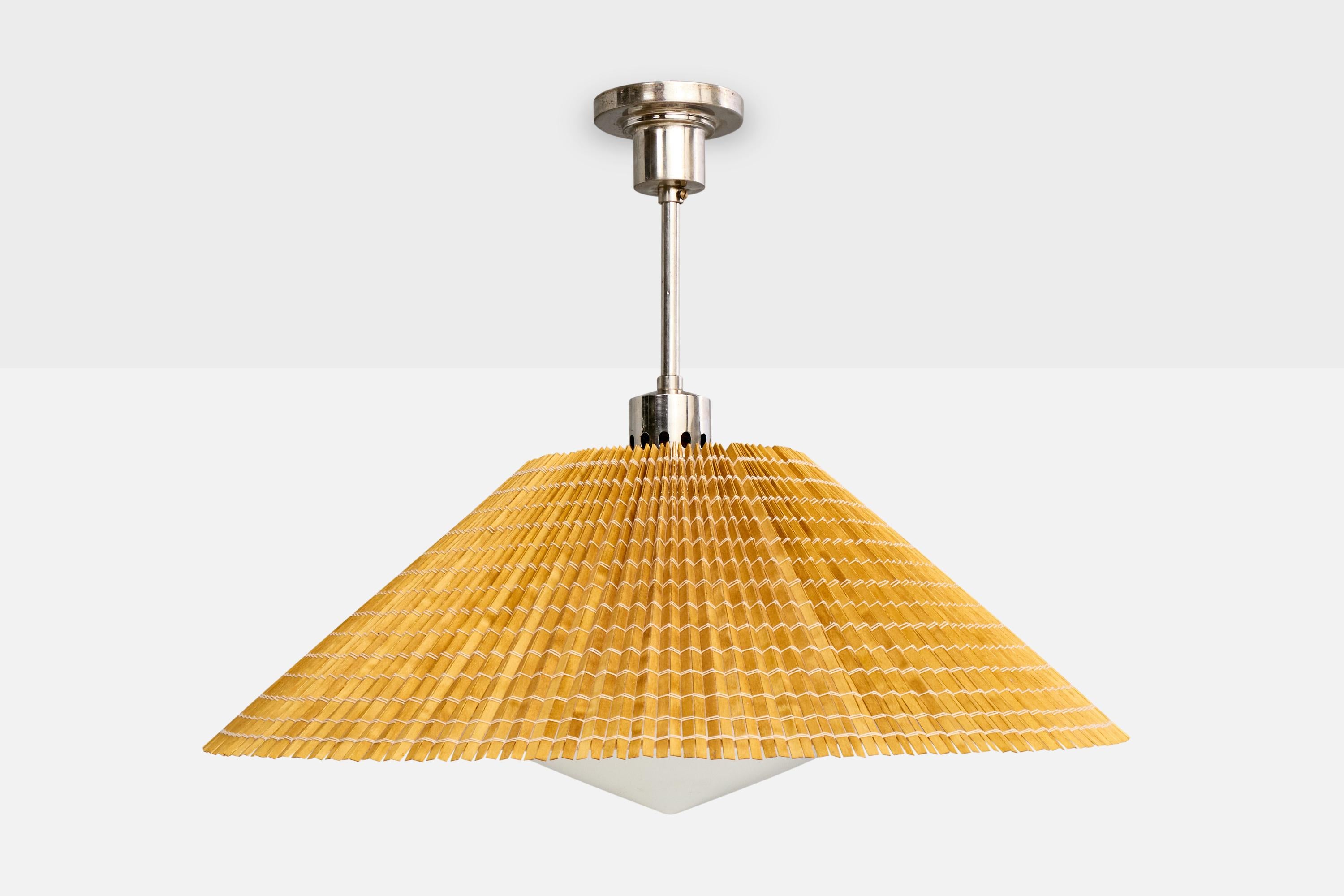 Finlandese Designer finlandese, lampada a sospensione, nichel, vetro, canna, Finlandia, anni '30 in vendita