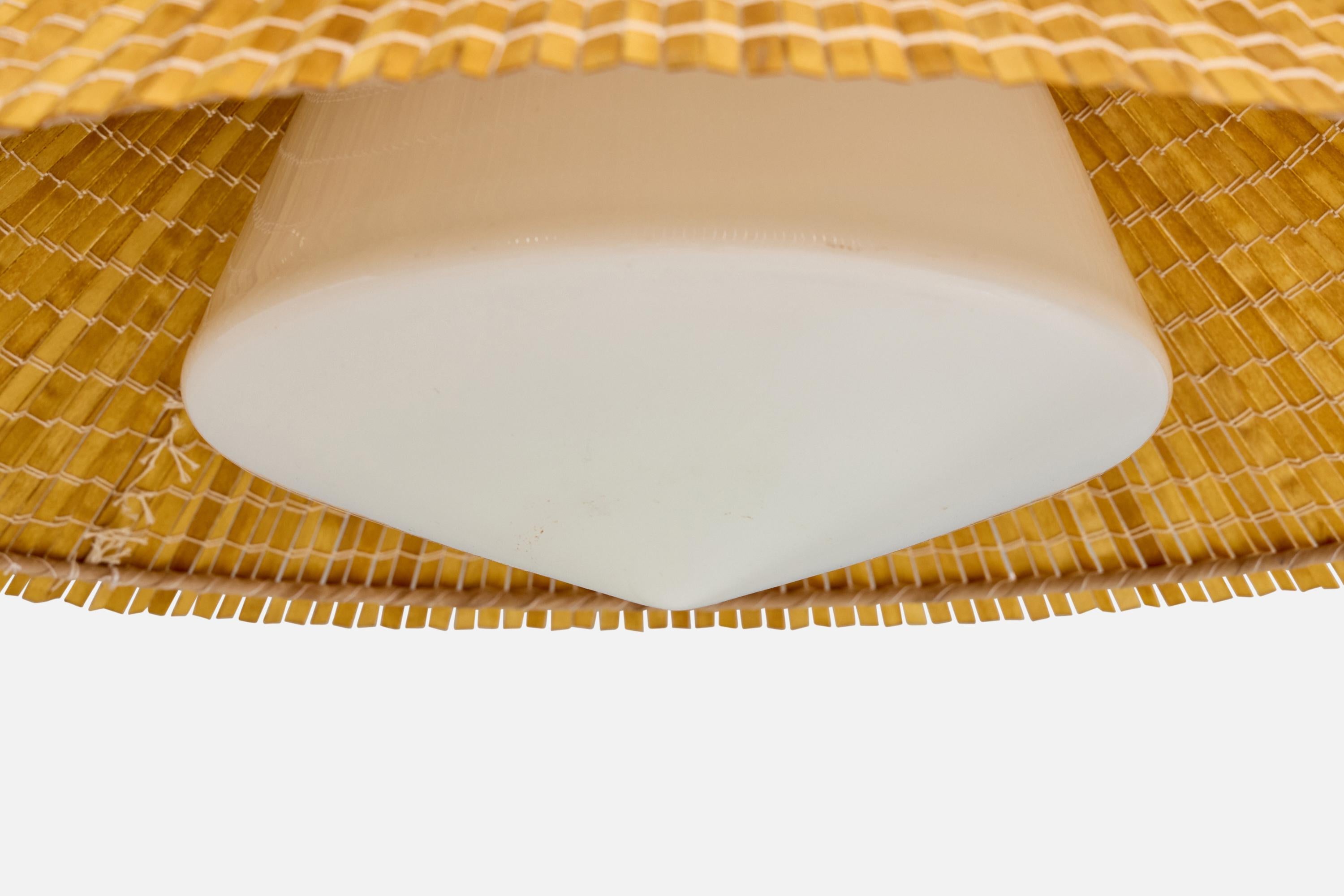Canna Designer finlandese, lampada a sospensione, nichel, vetro, canna, Finlandia, anni '30 in vendita