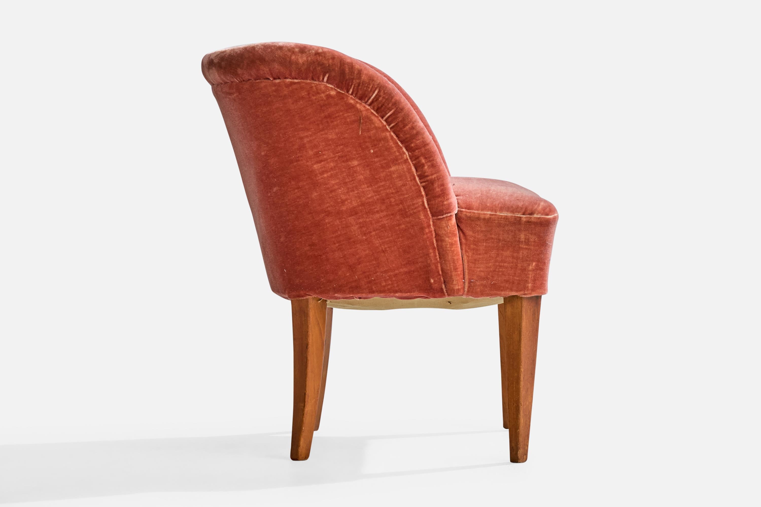 Finnish Designer, Side Chairs, Wood, Fabric, Finland, 1940s For Sale 5