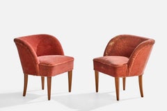 Finnish Designer, Side Chairs, Wood, Fabric, Finland, 1940s