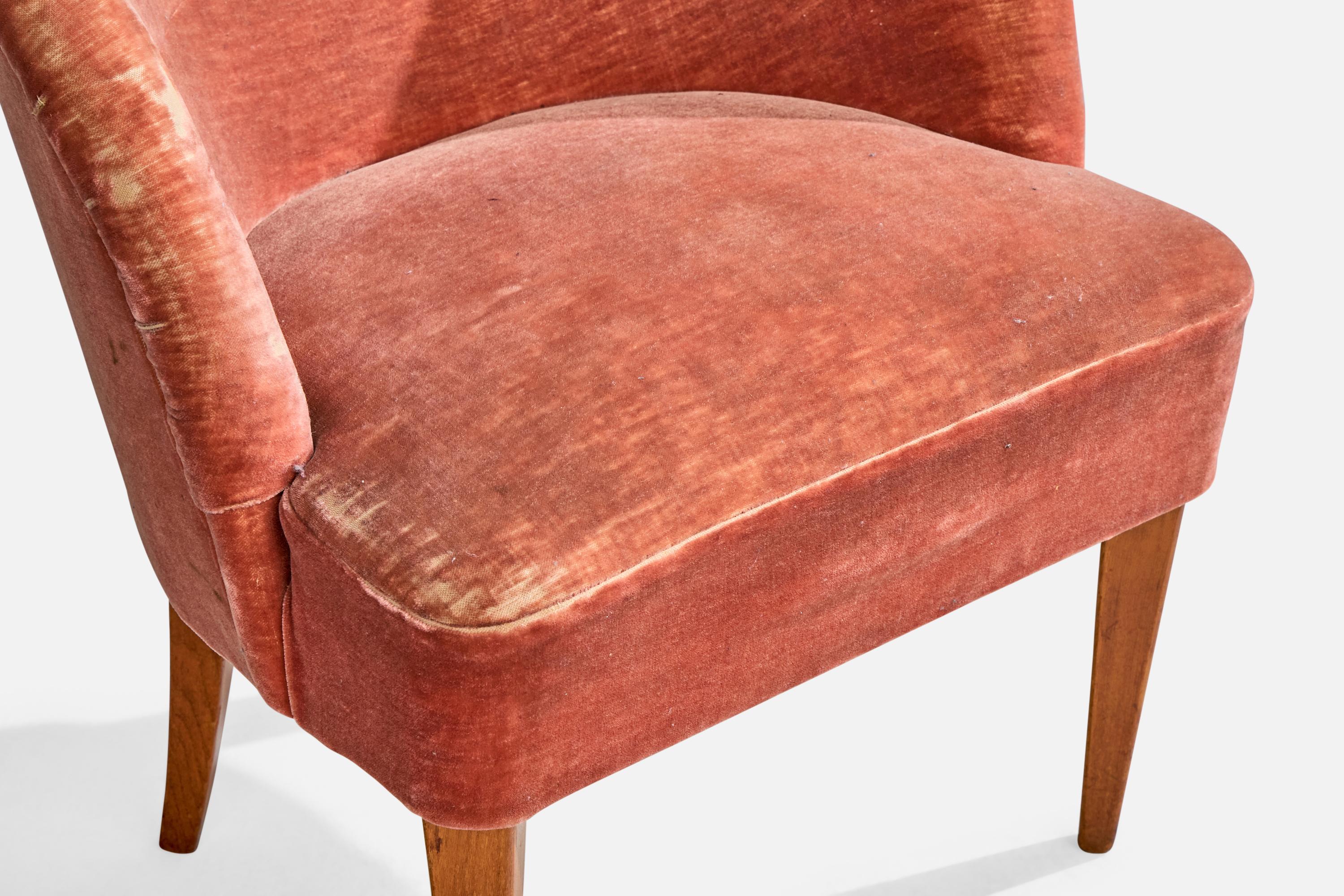 Scandinavian Modern Finnish Designer, Side Chairs, Wood, Fabric, Finland, 1940s For Sale