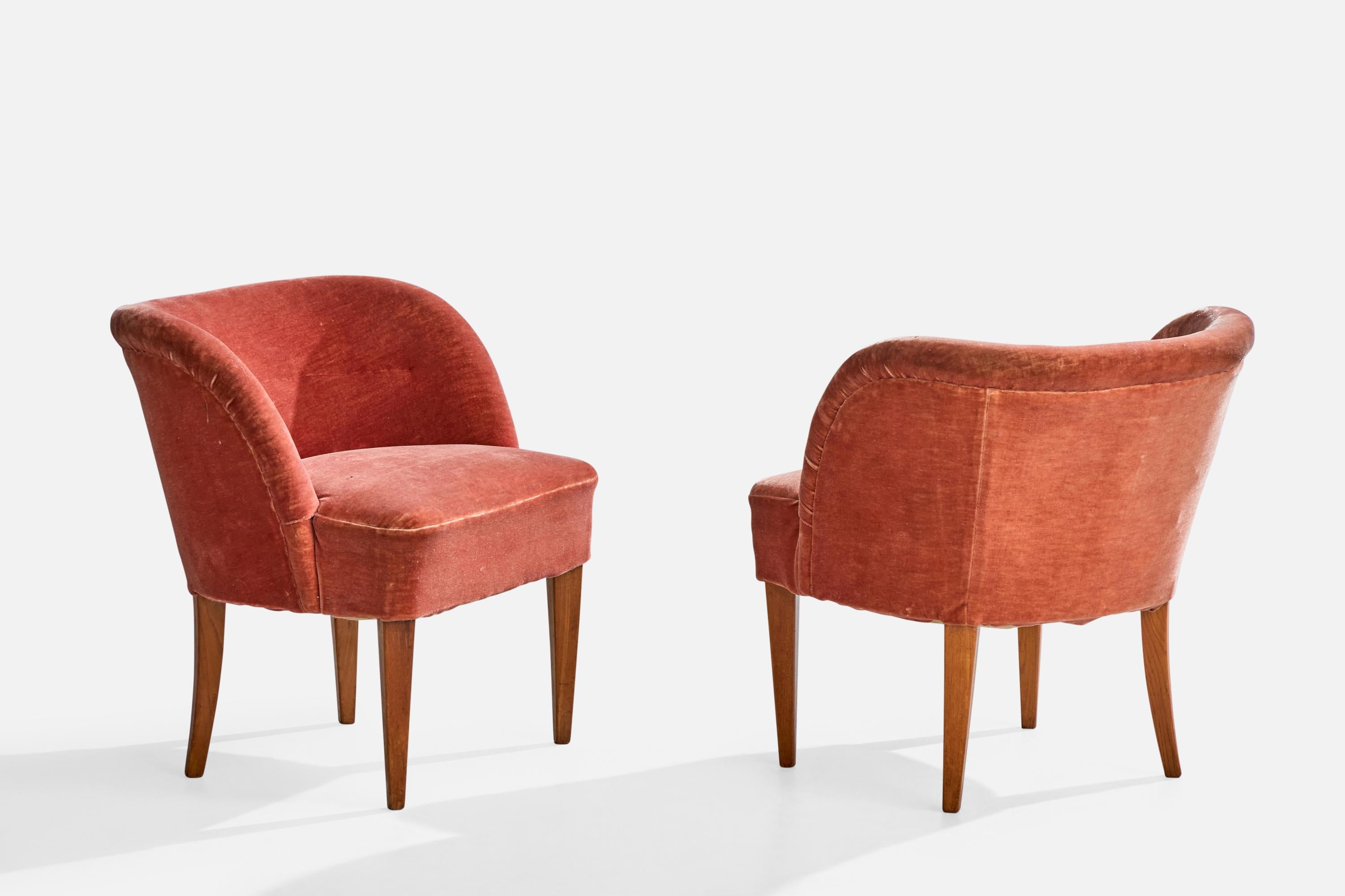 Finnish Designer, Side Chairs, Wood, Fabric, Finland, 1940s For Sale 1