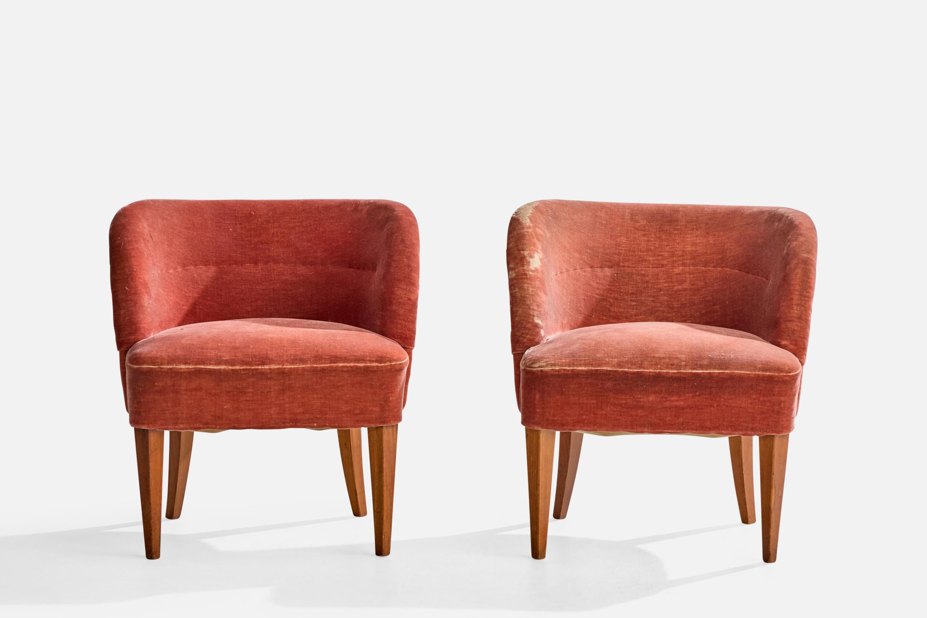 Finnish Designer, Side Chairs, Wood, Fabric, Finland, 1940s For Sale 2