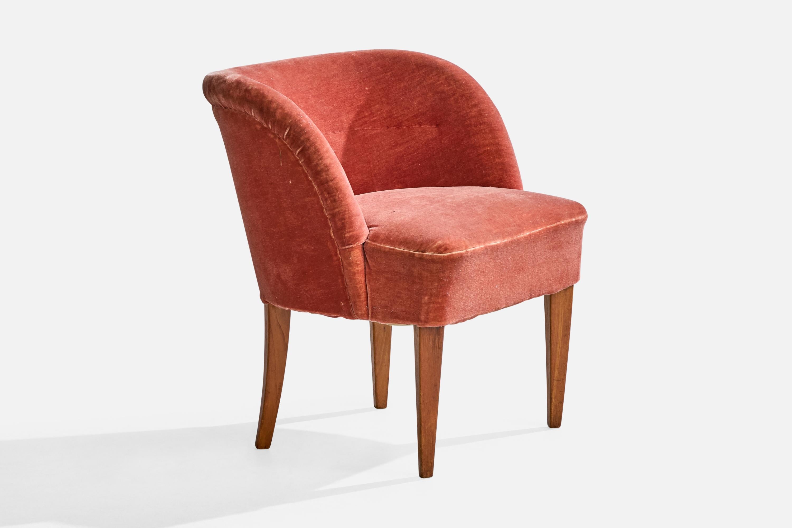 Finnish Designer, Side Chairs, Wood, Fabric, Finland, 1940s For Sale 3