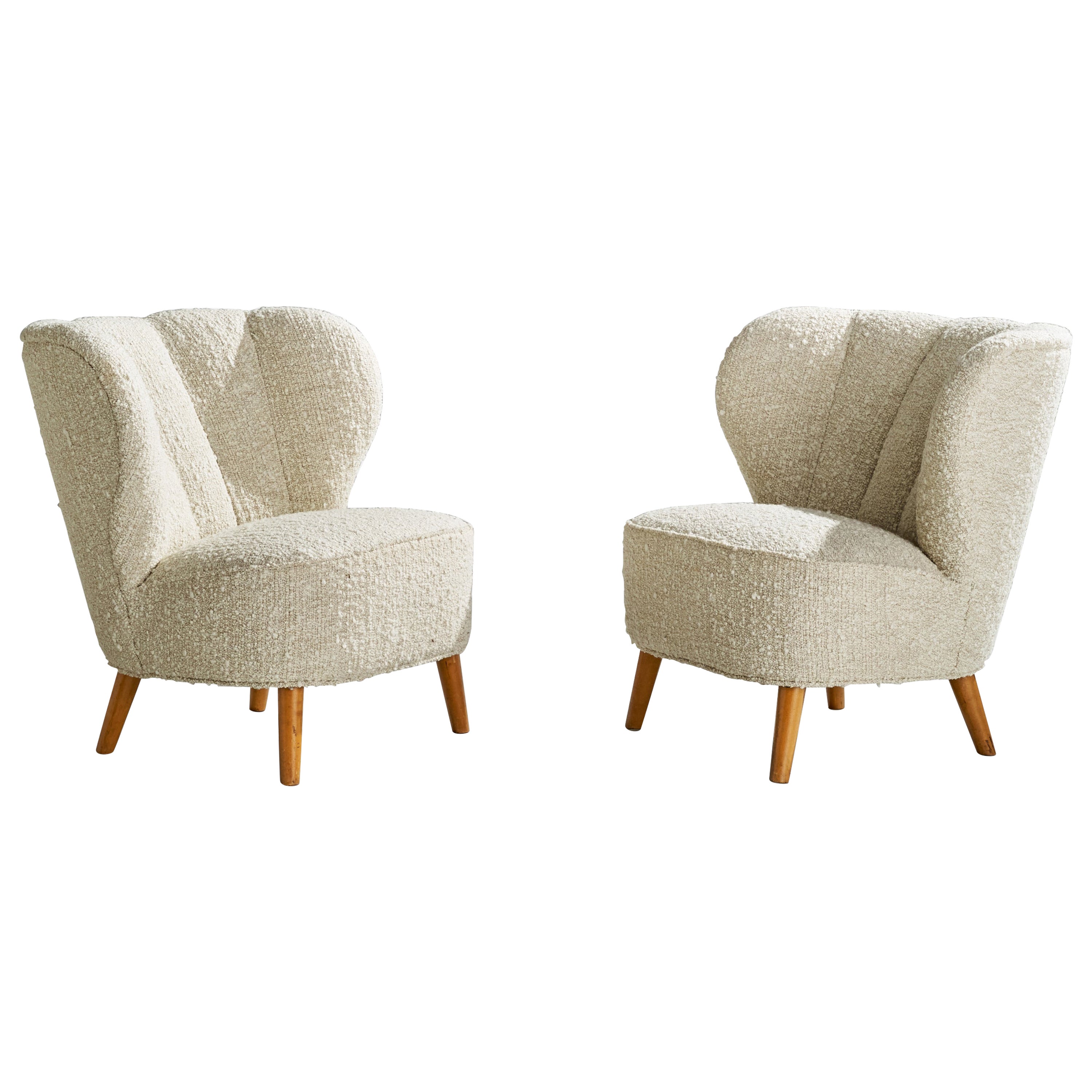 Finnish Designer, Slipper Chairs, Birch, Fabric, Finland, 1940s For Sale