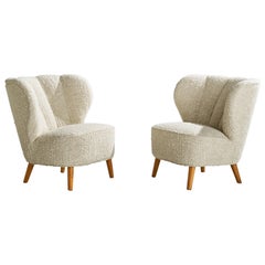 Designer finlandais, chaises pantoufles, bouleau, tissu, Finlande, années 1940