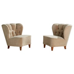 Finnische Designerin, Sessel ohne Armlehne, Holz, Stoff, Finnland, 1940er Jahre
