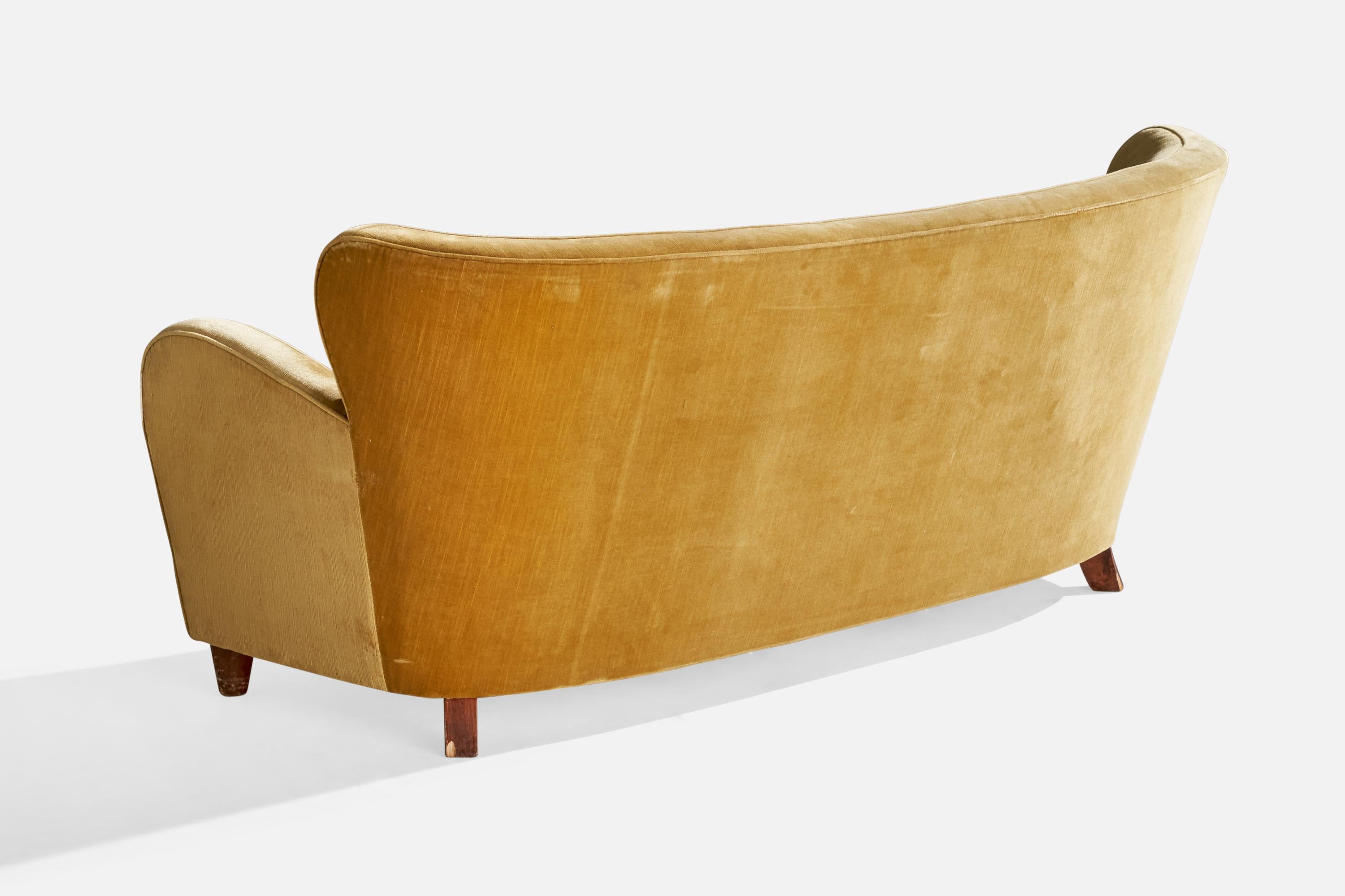 Designer finlandais, canapé, velours, bois, Finlande, années 1940 en vente 3