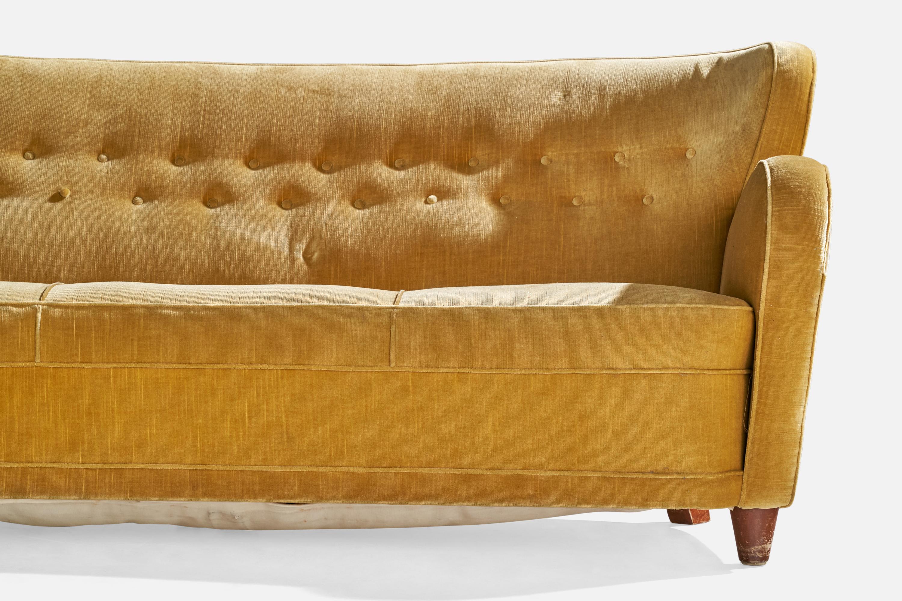Designer finlandais, canapé, velours, bois, Finlande, années 1940 en vente 5