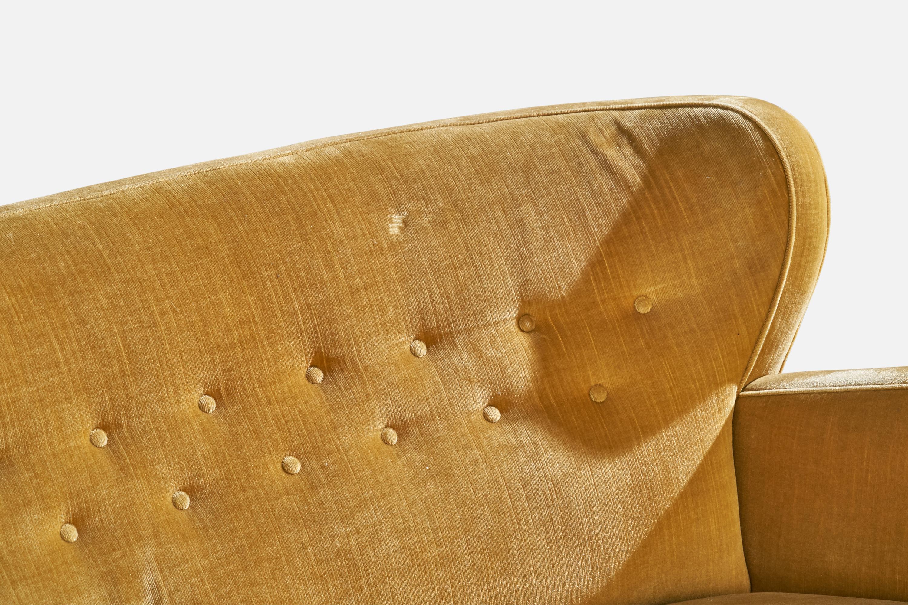 Designer finlandais, canapé, velours, bois, Finlande, années 1940 en vente 6