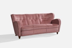 Finnish Designer, Sofa, Velvet, Wood, Finland, 1940s