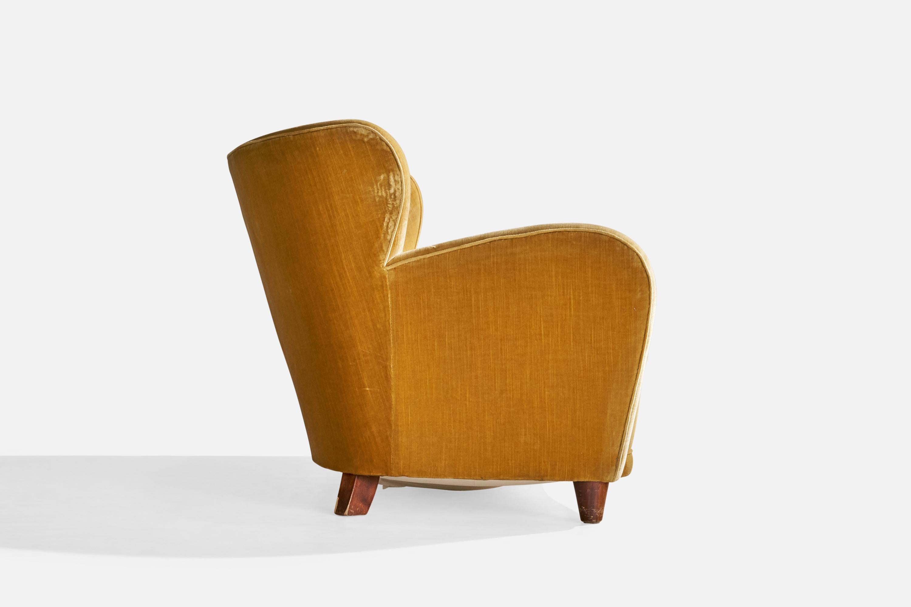 Milieu du XXe siècle Designer finlandais, canapé, velours, bois, Finlande, années 1940 en vente