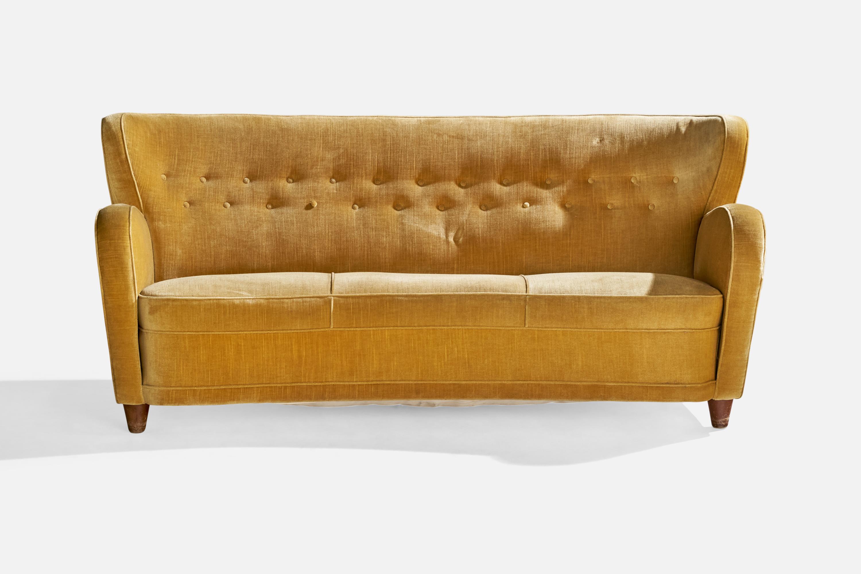Designer finlandais, canapé, velours, bois, Finlande, années 1940 en vente 2