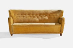 Finnish Designer, Sofa, Velvet, Wood, Finland, 1940s