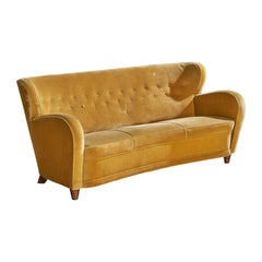 Finnish Designer, Sofa, Velvet, Wood, Finland, 1940s