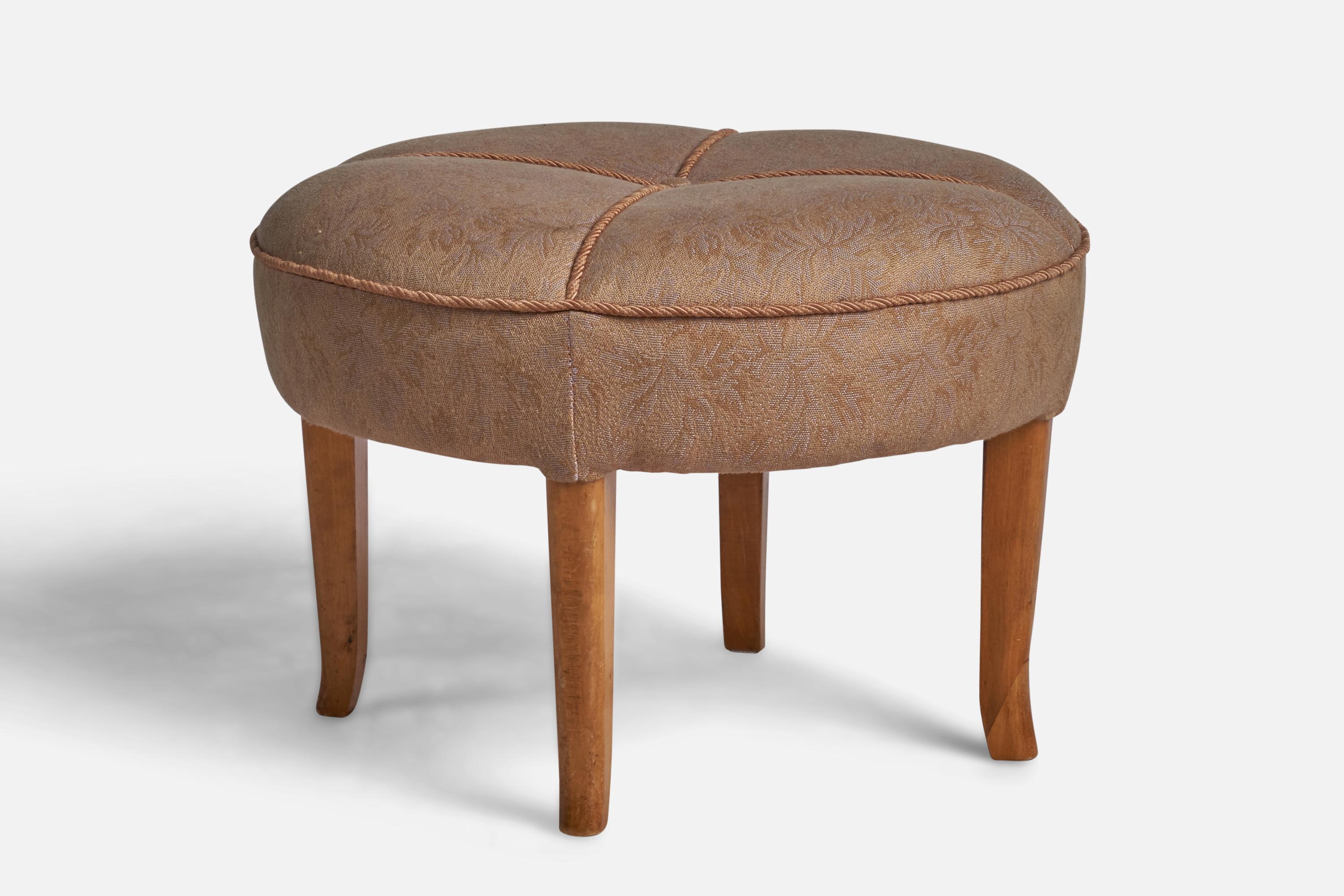 A birch and fabric stool designed and produced in Finland, c. 1940s.